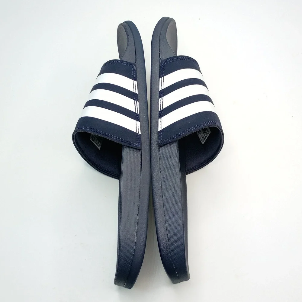 Adidas Adilette Comfort Slides Men Size 10 Navy Blue White Striped Sandals